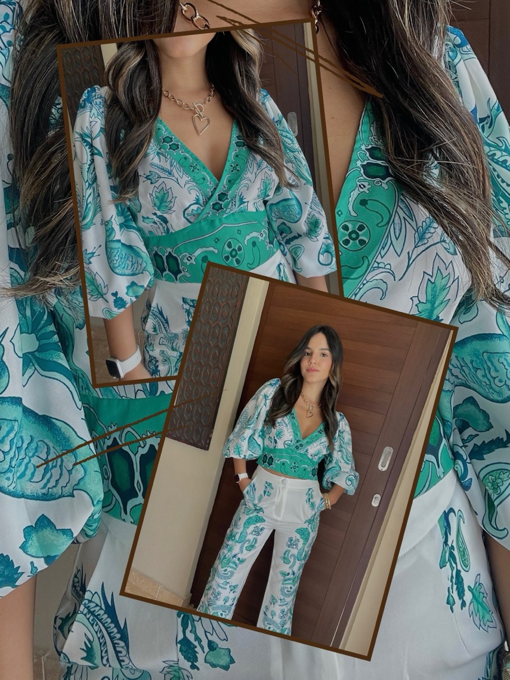 Floral Print V-Neck Jumpsuit in Teal & White